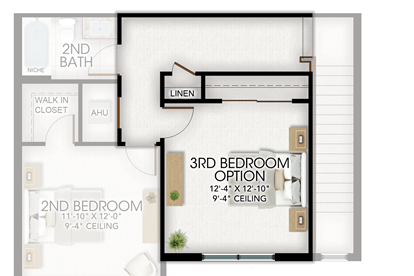3rd Bedroom Option in lieu of Loft 