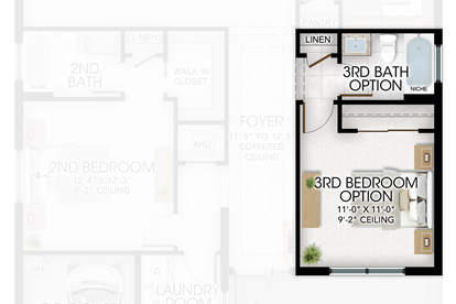 3rd Bedroom & 3rd Bathroom in lieu of Den & Powder Room 